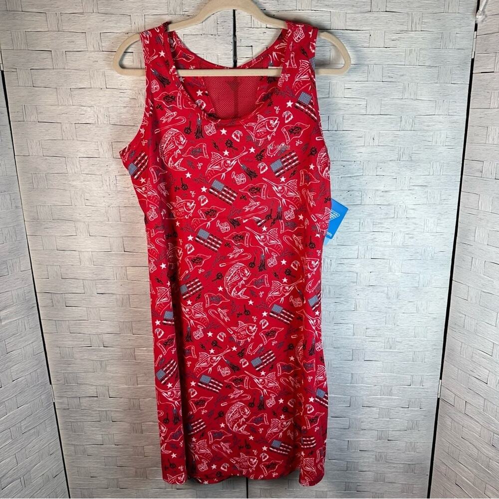 Columbia PFG Midway Bay Red Spark Americana Fish Print Omni-Wick Freeze plus siz